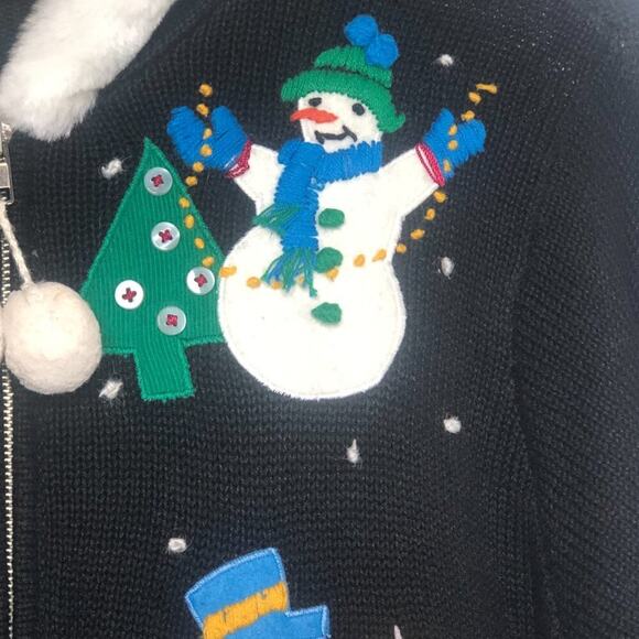 Vintage Knit Hooded Ugly Sweater Christmas Snowman Holiday Size M - Picture 11 of 16
